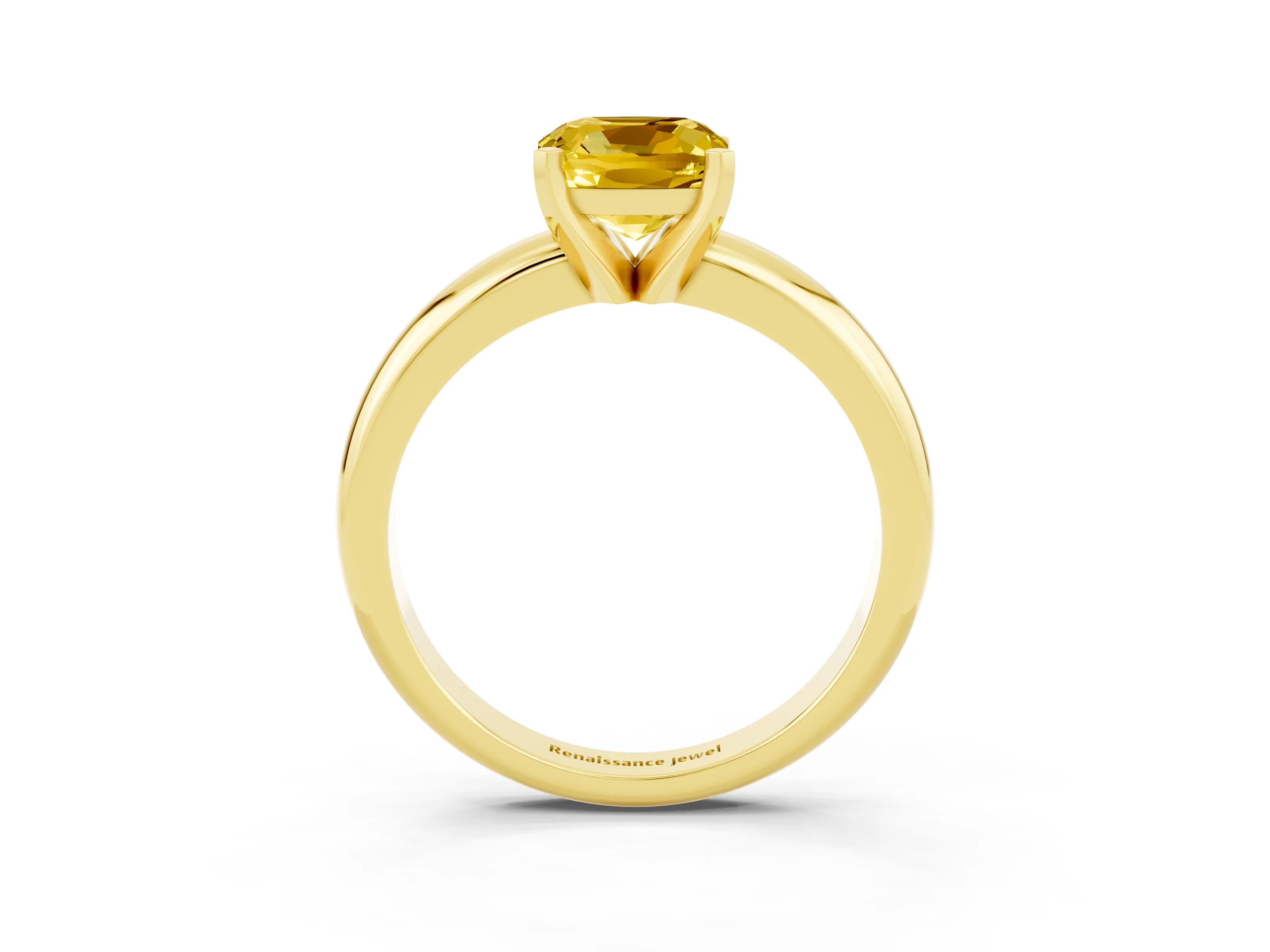 Yellow gold Cushion Cut Yellow Sapphire Solitaire Engagement Ring with Round Band and Four-Prong Setting_27