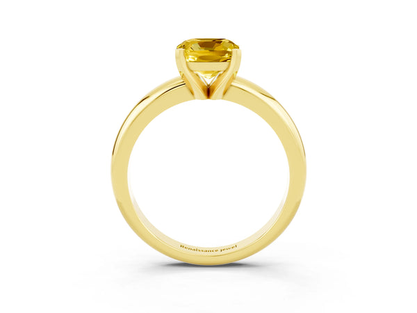 Yellow gold Cushion Cut Yellow Sapphire Solitaire Engagement Ring with Round Band and Four-Prong Setting