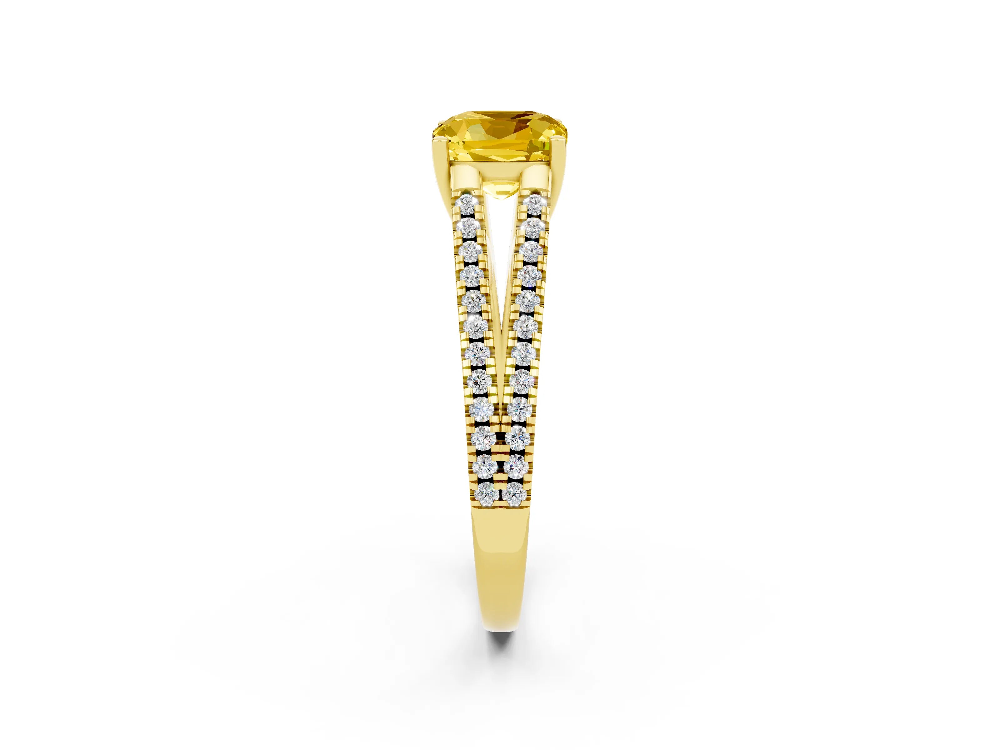 Yellow gold Cushion Cut Yellow Sapphire Solitaire Engagement Ring with Split Shank Pavé Band_14