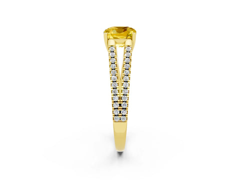 Yellow gold Cushion Cut Yellow Sapphire Solitaire Engagement Ring with Split Shank Pavé Band_14