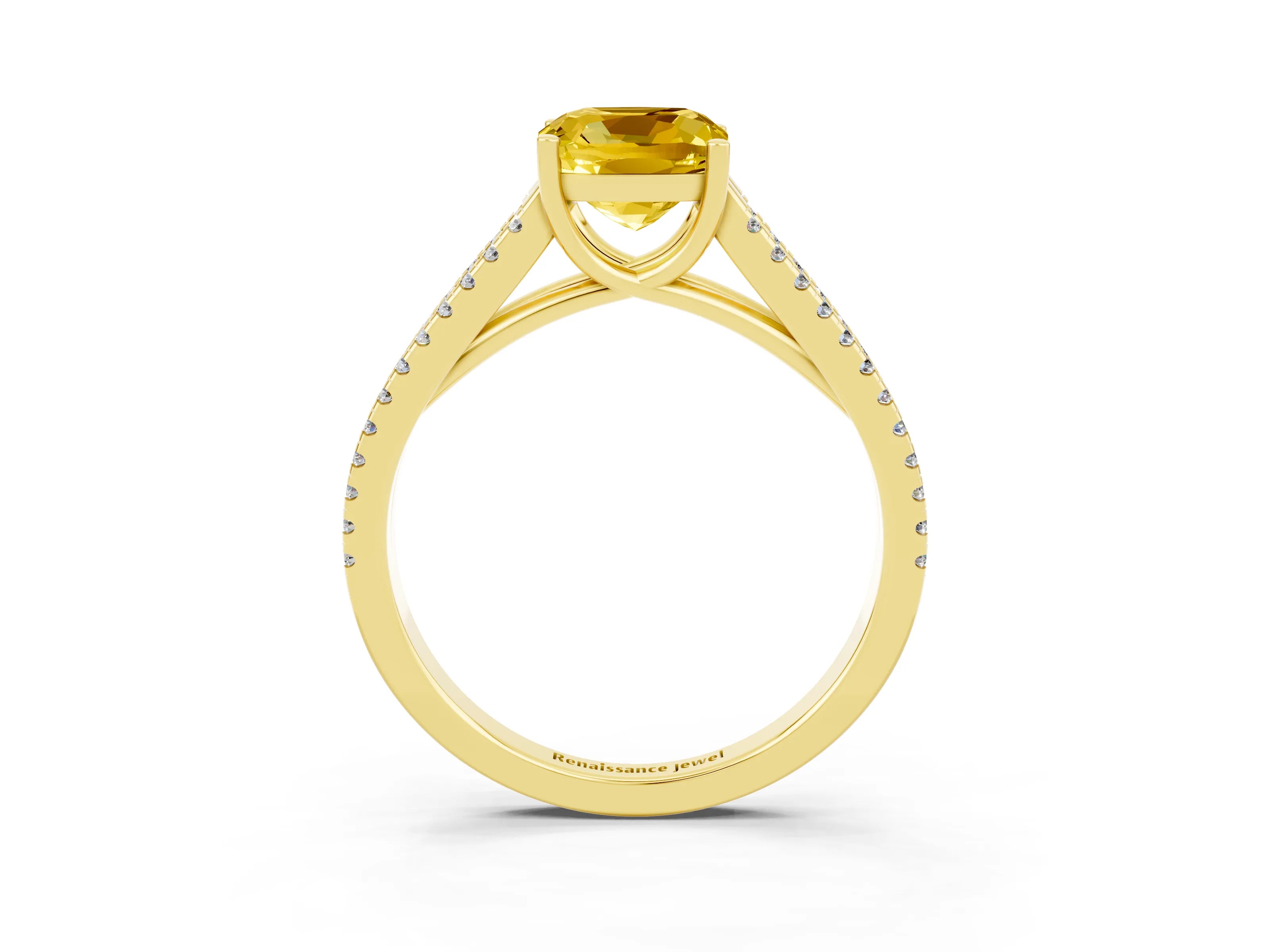 Yellow gold Cushion Cut Yellow Sapphire Solitaire Engagement Ring with Split Shank Pavé Band_15