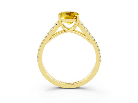 Yellow gold Cushion Cut Yellow Sapphire Solitaire Engagement Ring with Split Shank Pavé Band_15