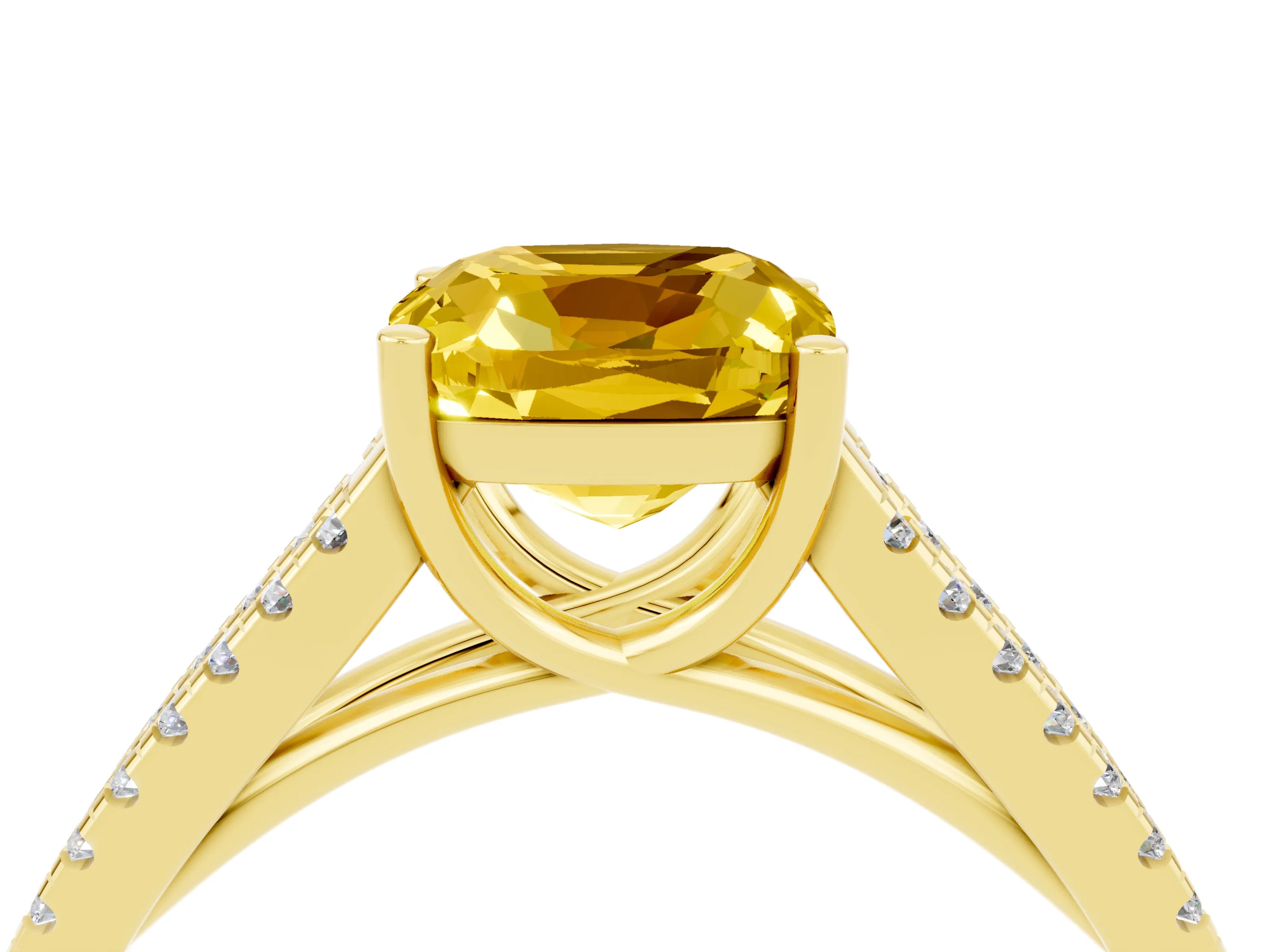 Yellow gold Cushion Cut Yellow Sapphire Solitaire Engagement Ring with Split Shank Pavé Band_16