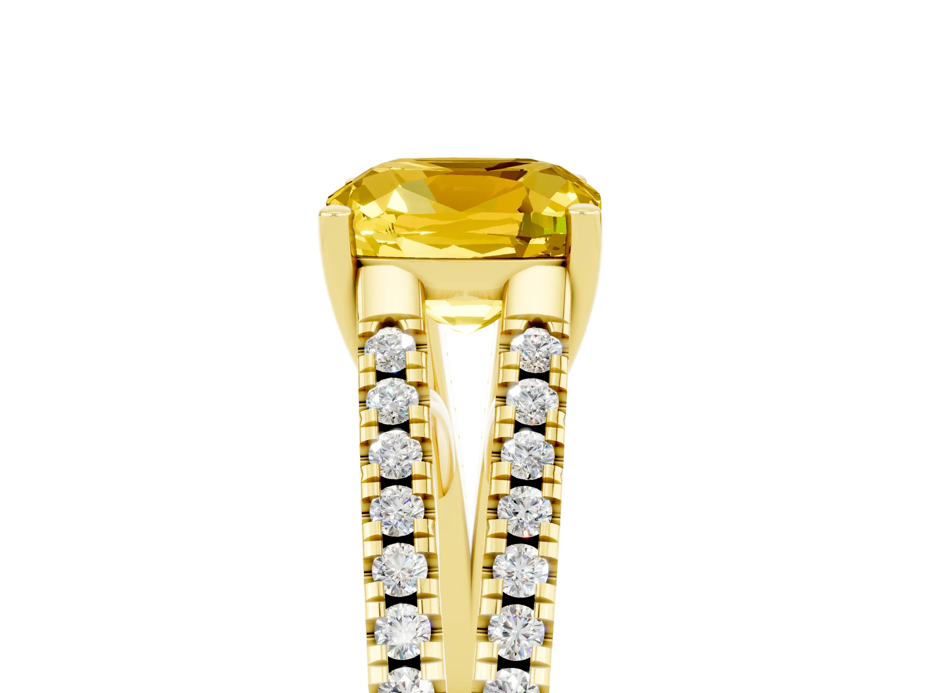 Yellow gold Cushion Cut Yellow Sapphire Solitaire Engagement Ring with Split Shank Pavé Band_17