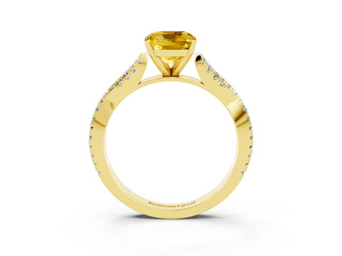 Yellow gold Cushion Cut Yellow Sapphire Solitaire Engagement Ring with Twisted Pavé Band and Four-Prong Setting_27