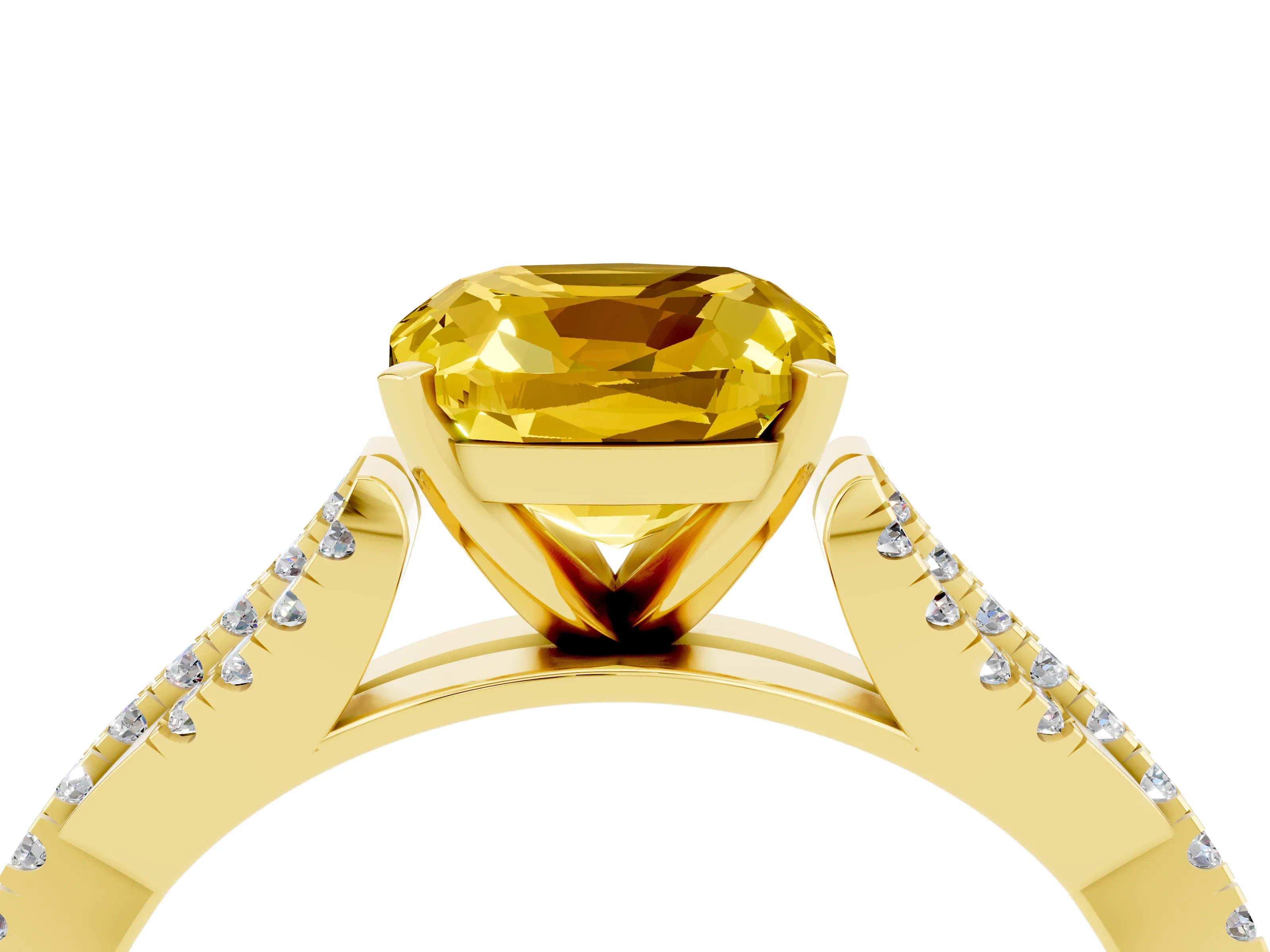 Yellow gold Cushion Cut Yellow Sapphire Solitaire Engagement Ring with Twisted Pavé Band and Four-Prong Setting_28