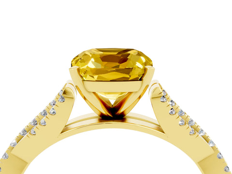 Yellow gold Cushion Cut Yellow Sapphire Solitaire Engagement Ring with Twisted Pavé Band and Four-Prong Setting_28