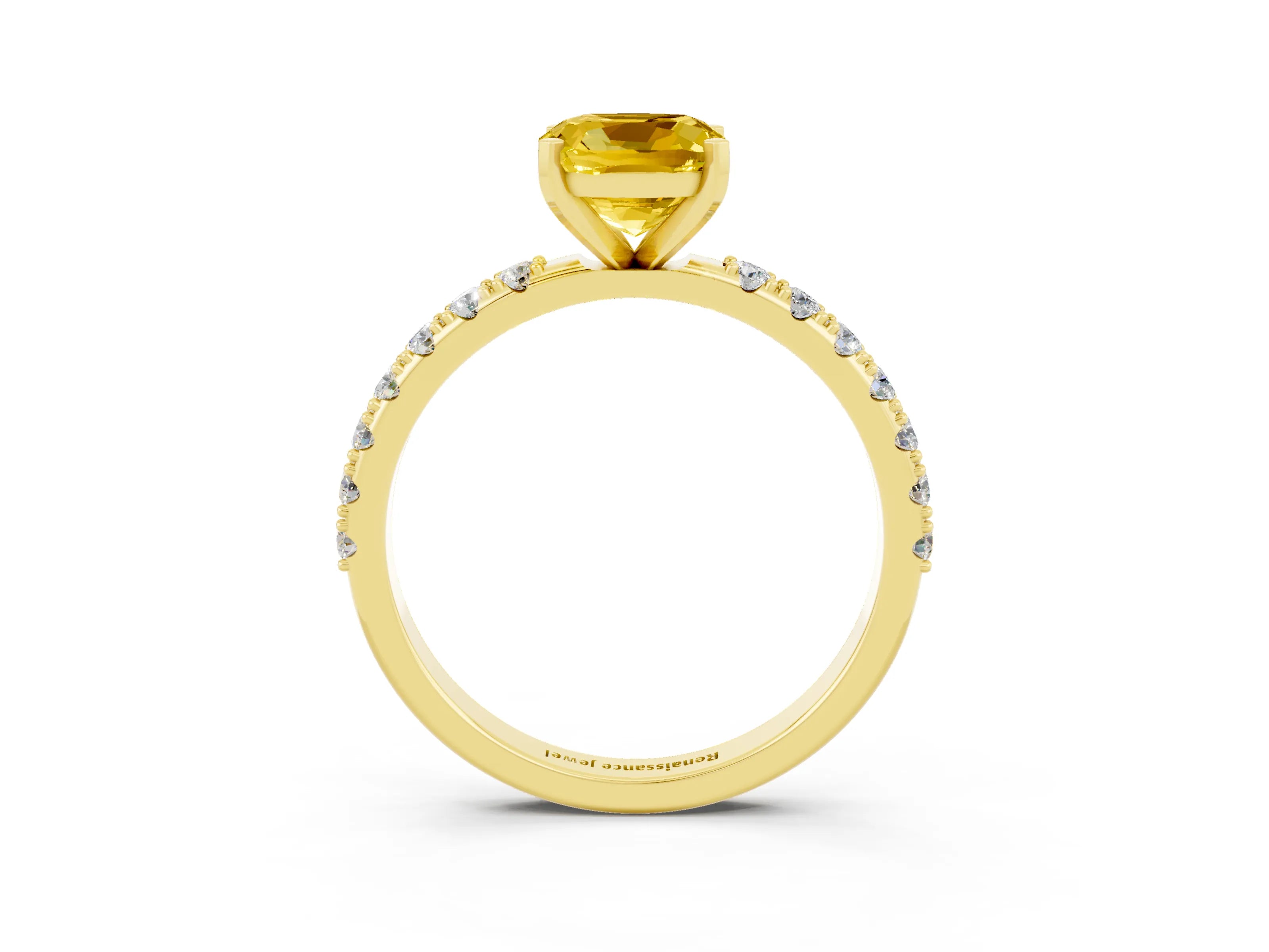 Yellow gold Cushion Cut Yellow Sapphire Solitaire Pavé Band with Four-Prong Setting_27
