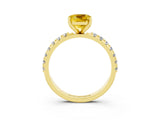 Yellow gold Cushion Cut Yellow Sapphire Solitaire Pavé Band with Four-Prong Setting_27