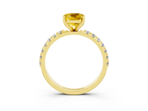 Yellow gold Cushion Cut Yellow Sapphire Solitaire Pavé Band with Four-Prong Setting_27
