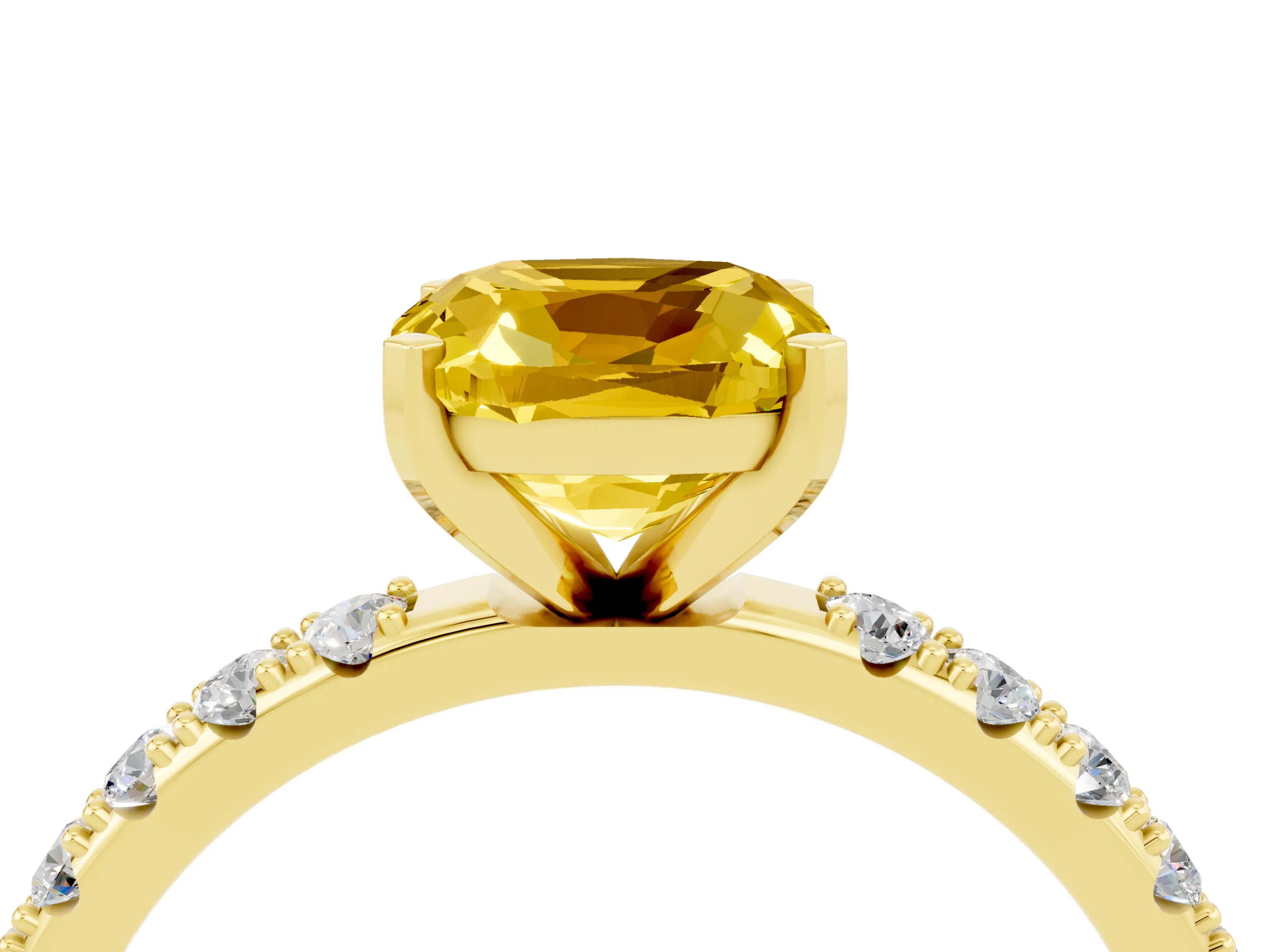 Yellow gold Cushion Cut Yellow Sapphire Solitaire Pavé Band with Four-Prong Setting_28