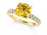 Yellow gold Cushion Cut Yellow Sapphire Solitaire Pavé Engagement Ring with Round Band and Prong Setting_13
