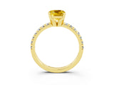 Yellow gold Cushion Cut Yellow Sapphire Solitaire Pavé Engagement Ring with Round Band and Prong Setting_15