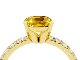 Yellow gold Cushion Cut Yellow Sapphire Solitaire Pavé Engagement Ring with Round Band and Prong Setting_16