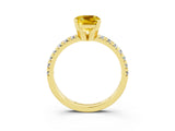 Yellow gold Cushion Cut Yellow Sapphire Solitaire Pavé Engagement Ring with Round Band and Prong Setting_87