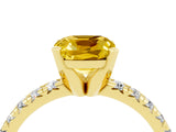 Yellow gold Cushion Cut Yellow Sapphire Solitaire Pavé Engagement Ring with Round Band and Prong Setting_88