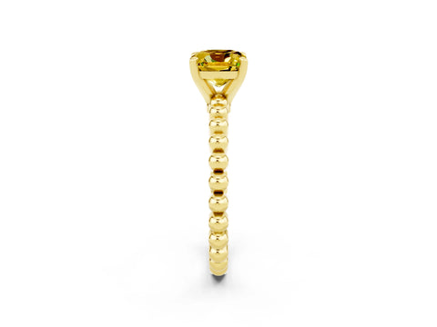 Yellow gold Cushion Cut Yellow Sapphire Solitaire Ring with Beaded Band and Prong Setting_2