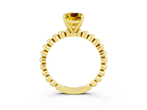 Yellow gold Cushion Cut Yellow Sapphire Solitaire Ring with Beaded Band and Prong Setting_3