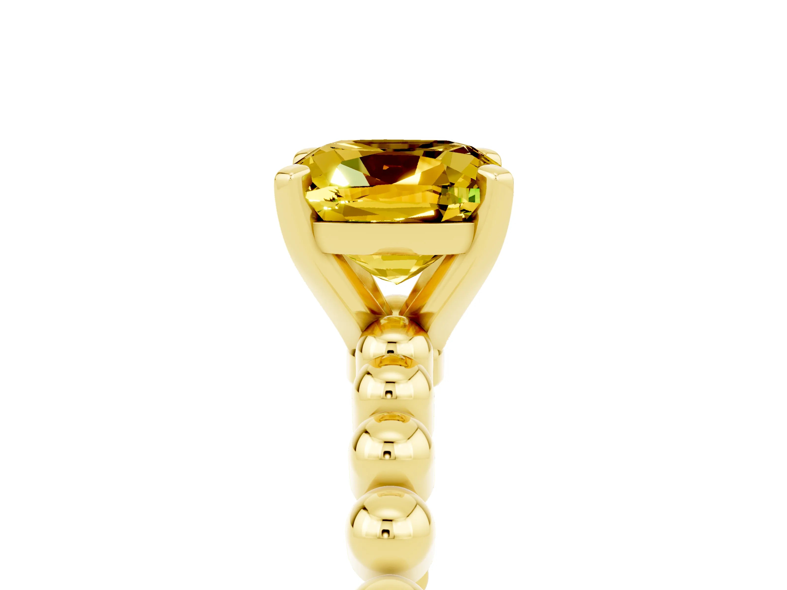 Yellow gold Cushion Cut Yellow Sapphire Solitaire Ring with Beaded Band and Prong Setting_5