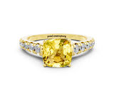 Yellow gold Cushion Cut Yellow Sapphire Solitaire Ring with Cathedral Setting and Pavé Band_24
