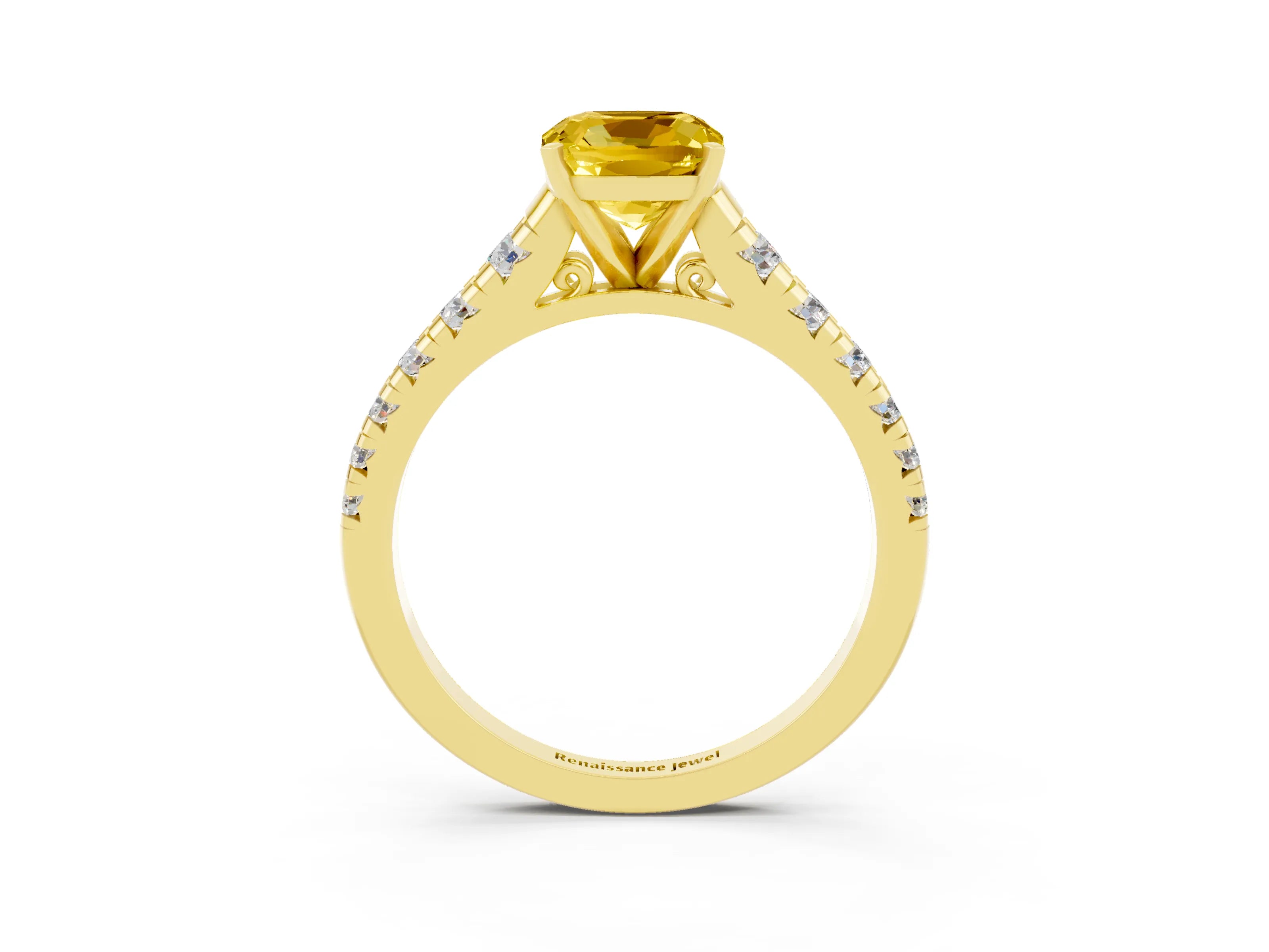 Yellow gold Cushion Cut Yellow Sapphire Solitaire Ring with Cathedral Setting and Pavé Band_27