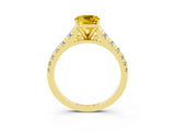 Yellow gold Cushion Cut Yellow Sapphire Solitaire Ring with Cathedral Setting and Pavé Band_27