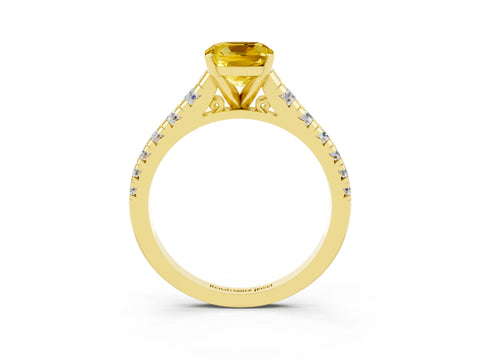 Yellow gold Cushion Cut Yellow Sapphire Solitaire Ring with Cathedral Setting and Pavé Band_27