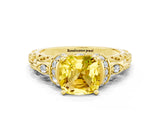 Yellow gold Cushion Cut Yellow Sapphire Solitaire Ring with Filigree Band and Four-Prong Setting_48