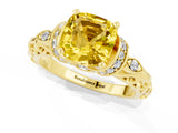 Yellow gold Cushion Cut Yellow Sapphire Solitaire Ring with Filigree Band and Four-Prong Setting_49