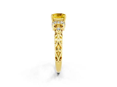 Yellow gold Cushion Cut Yellow Sapphire Solitaire Ring with Filigree Band and Four-Prong Setting_50
