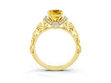 Yellow gold Cushion Cut Yellow Sapphire Solitaire Ring with Filigree Band and Four-Prong Setting_51