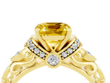 Yellow gold Cushion Cut Yellow Sapphire Solitaire Ring with Filigree Band and Four-Prong Setting_52