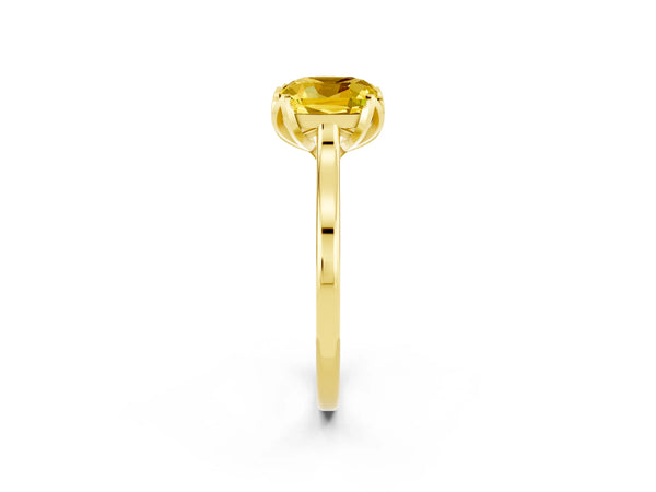 Yellow gold Cushion Cut Yellow Sapphire Solitaire Ring with Flower Prong Setting and Classic Band