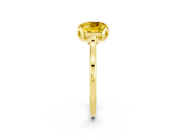 Yellow gold Cushion Cut Yellow Sapphire Solitaire Ring with Flower Prong Setting and Classic Band