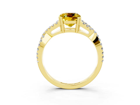 Yellow gold Cushion Cut Yellow Sapphire Solitaire Ring with Four-Prong Setting and Twisted Pavé Band_15