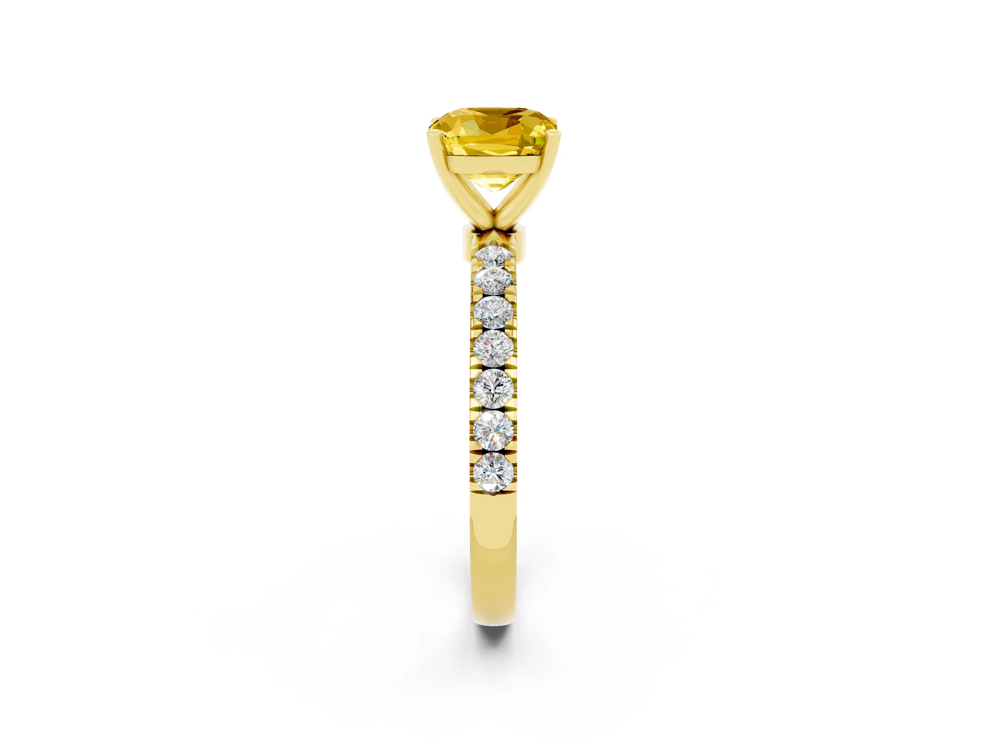 Yellow gold Cushion Cut Yellow Sapphire Solitaire Ring with Pavé Accents and Four-Prong Setting_26