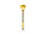 Yellow gold Cushion Cut Yellow Sapphire Solitaire Ring with Pavé Accents and Four-Prong Setting_26