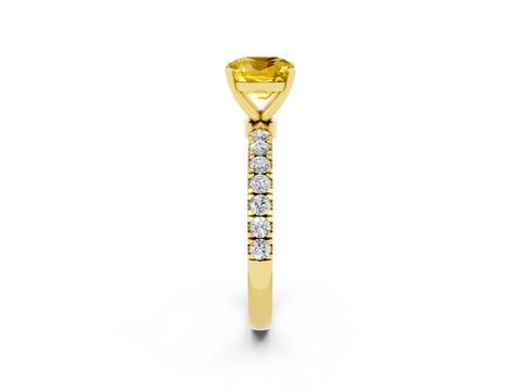 Yellow gold Cushion Cut Yellow Sapphire Solitaire Ring with Pavé Accents and Four-Prong Setting_26
