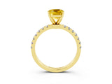 Yellow gold Cushion Cut Yellow Sapphire Solitaire Ring with Pavé Accents and Four-Prong Setting_27