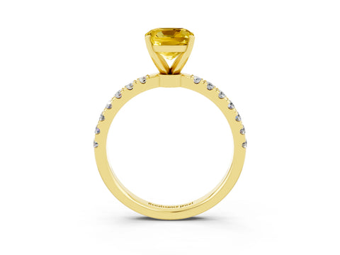 Yellow gold Cushion Cut Yellow Sapphire Solitaire Ring with Pavé Accents and Four-Prong Setting_27