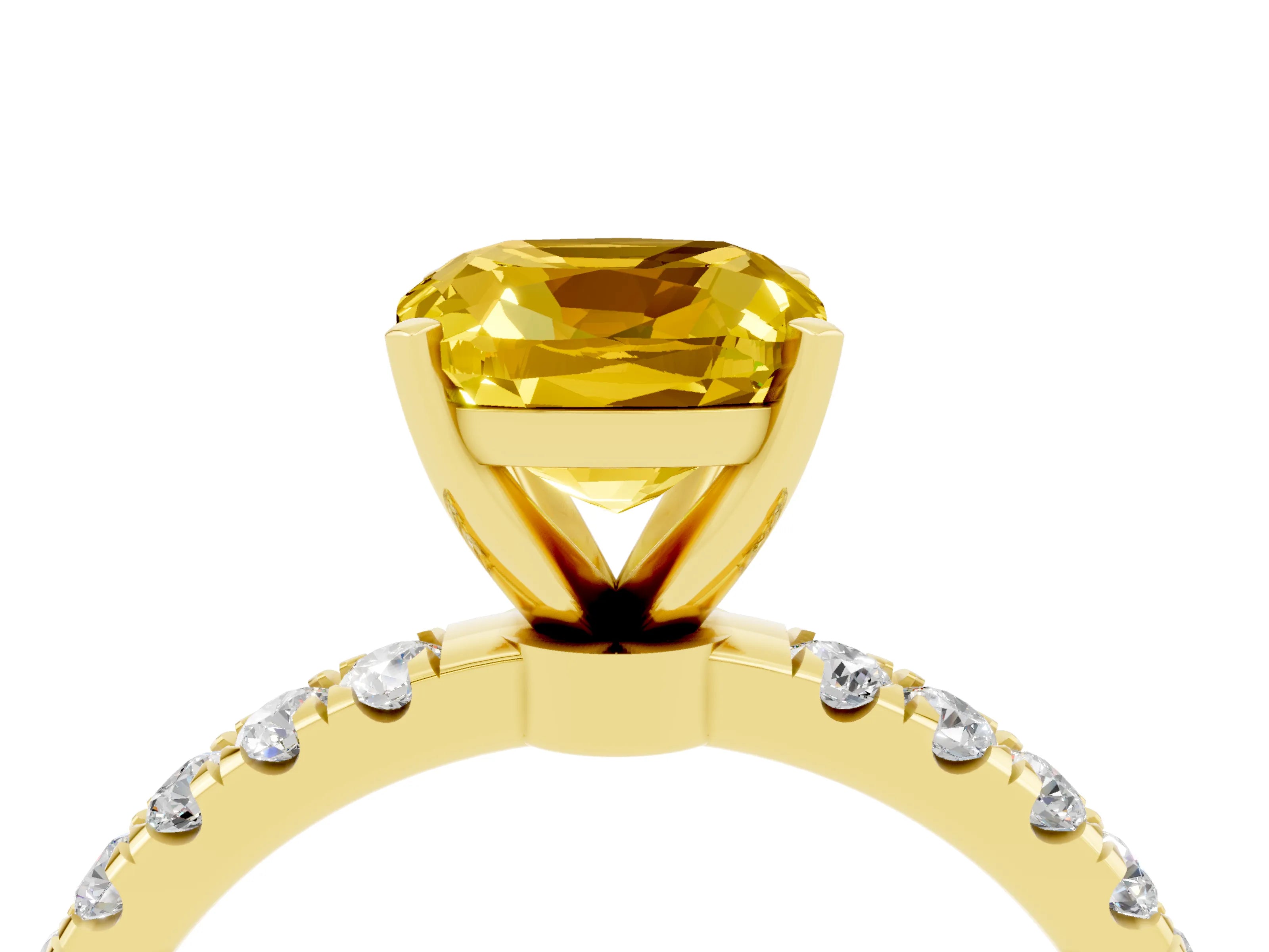 Yellow gold Cushion Cut Yellow Sapphire Solitaire Ring with Pavé Accents and Four-Prong Setting_28