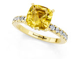 Yellow gold Cushion Cut Yellow Sapphire Solitaire Ring with Pavé Band and Four-Prong Setting_61