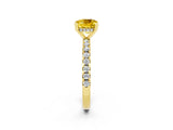 Yellow gold Cushion Cut Yellow Sapphire Solitaire Ring with Pavé Band and Four-Prong Setting_62
