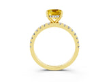 Yellow gold Cushion Cut Yellow Sapphire Solitaire Ring with Pavé Band and Four-Prong Setting_63