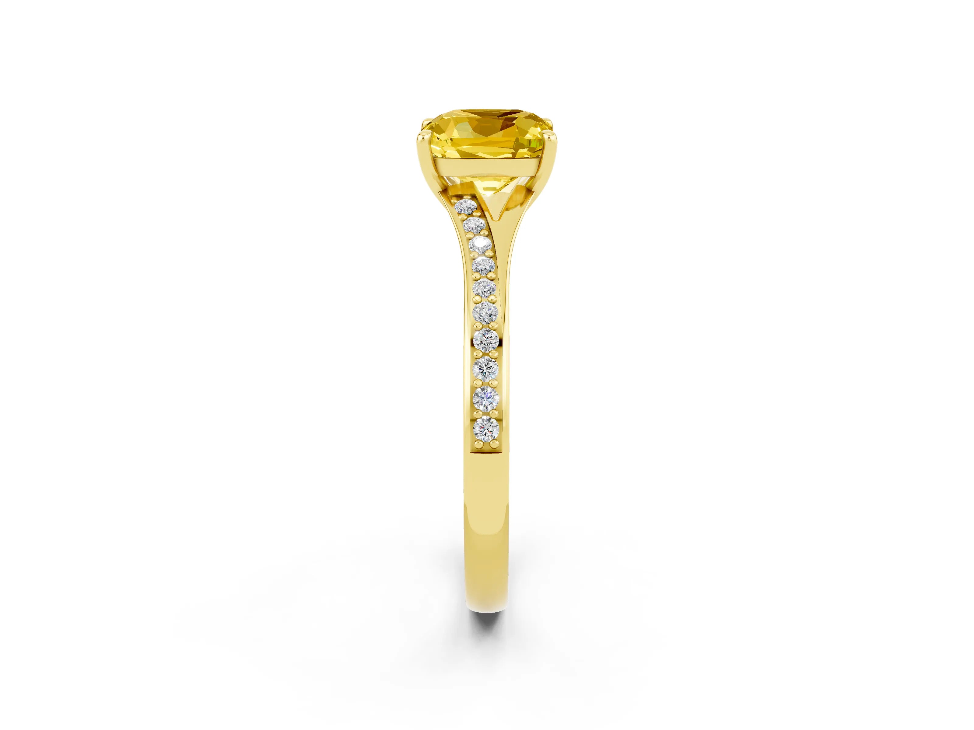 Yellow gold Cushion Cut Yellow Sapphire Solitaire Ring with Pavé Band and Prong Setting_14