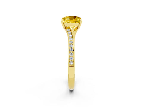 Yellow gold Cushion Cut Yellow Sapphire Solitaire Ring with Pavé Band and Prong Setting_14