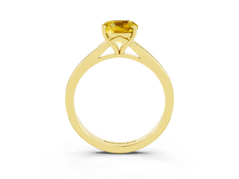 Yellow gold Cushion Cut Yellow Sapphire Solitaire Ring with Pavé Band and Prong Setting_15