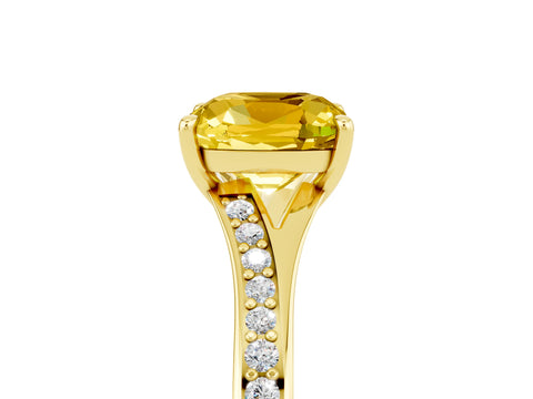 Yellow gold Cushion Cut Yellow Sapphire Solitaire Ring with Pavé Band and Prong Setting_17