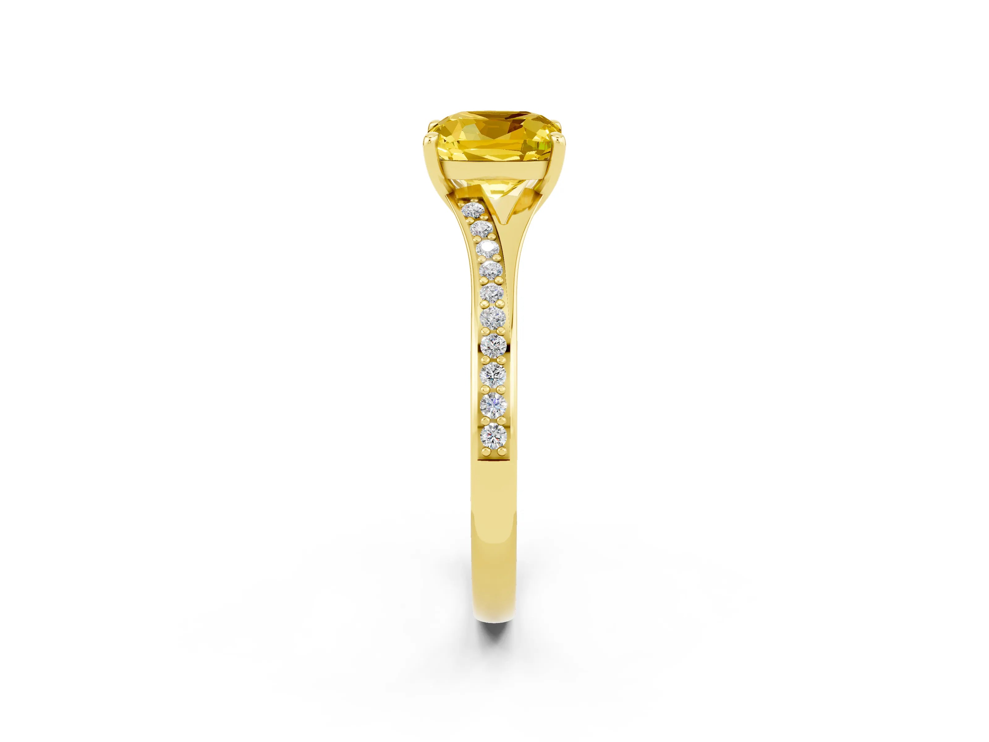 Yellow gold Cushion Cut Yellow Sapphire Solitaire Ring with Pavé Band and Prong Setting_2