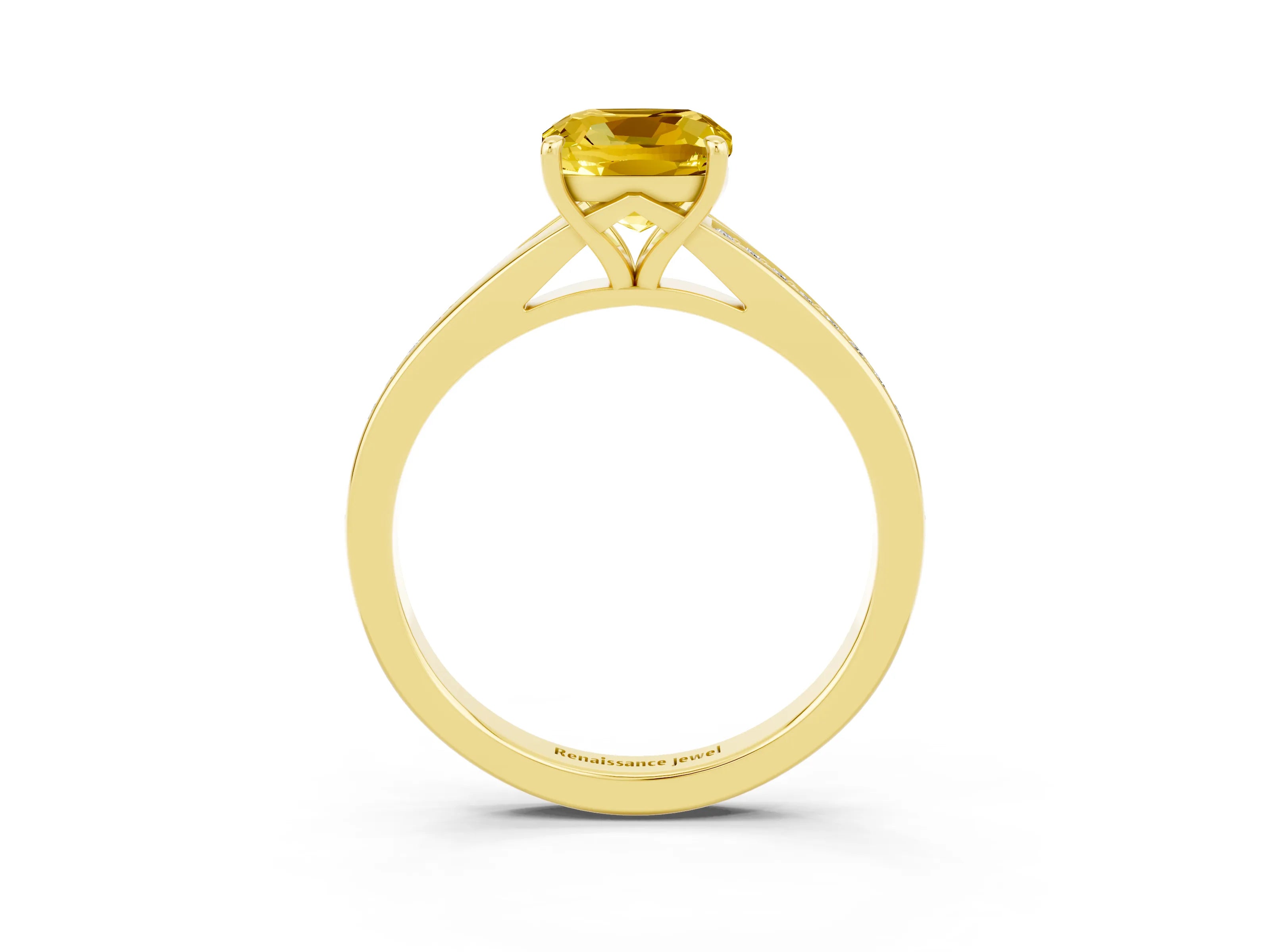 Yellow gold Cushion Cut Yellow Sapphire Solitaire Ring with Pavé Band and Prong Setting_3